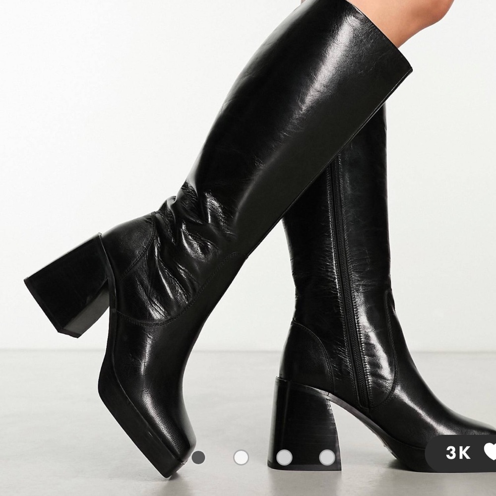 ASOS DESIGN Cascade leather knee boots in black